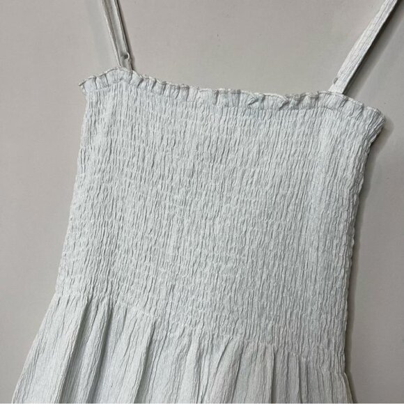 H&M Womens Size Medium Pale Grey Shirred Bodice Gauzy Midi Dress Sleeveless - Picture 3 of 10